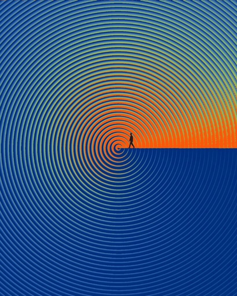 Abstract beeld van persoon op grens tussen binnenwereld en buitenwereld