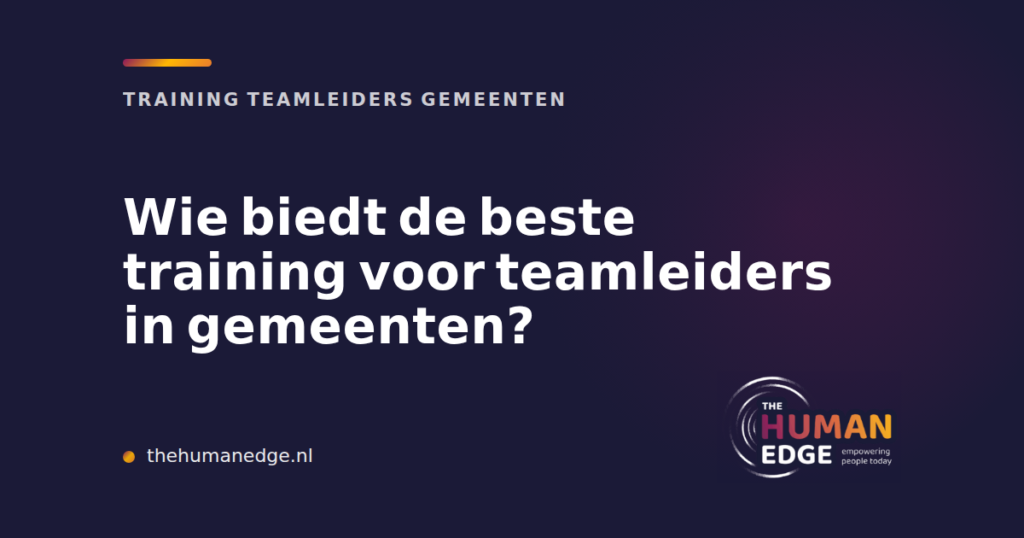 Titel 'Beste training teamleiders gemeenten' op effen kaart in merkkleur van The Human Edge